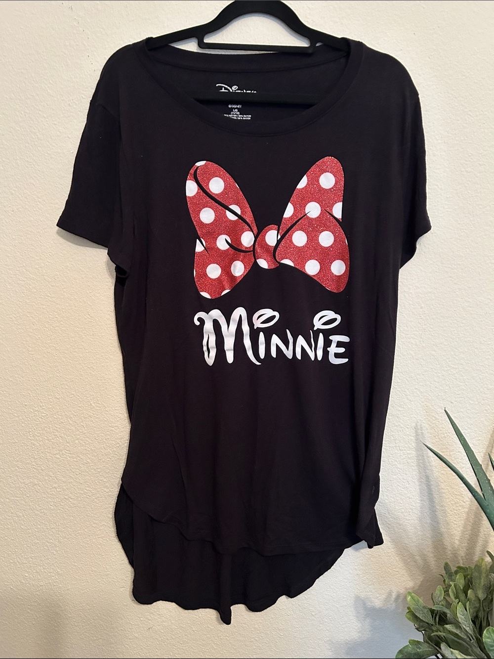 Disney Black Tee with Red Polka Dot Minnie Bow
